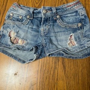 Light Blue Distressed Jean Shorts with Raw Hem